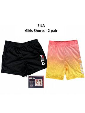 FILA Girls Size M 7/8 Athletic Shorts 2 Pack Black Pink Yellow Ombre NWT